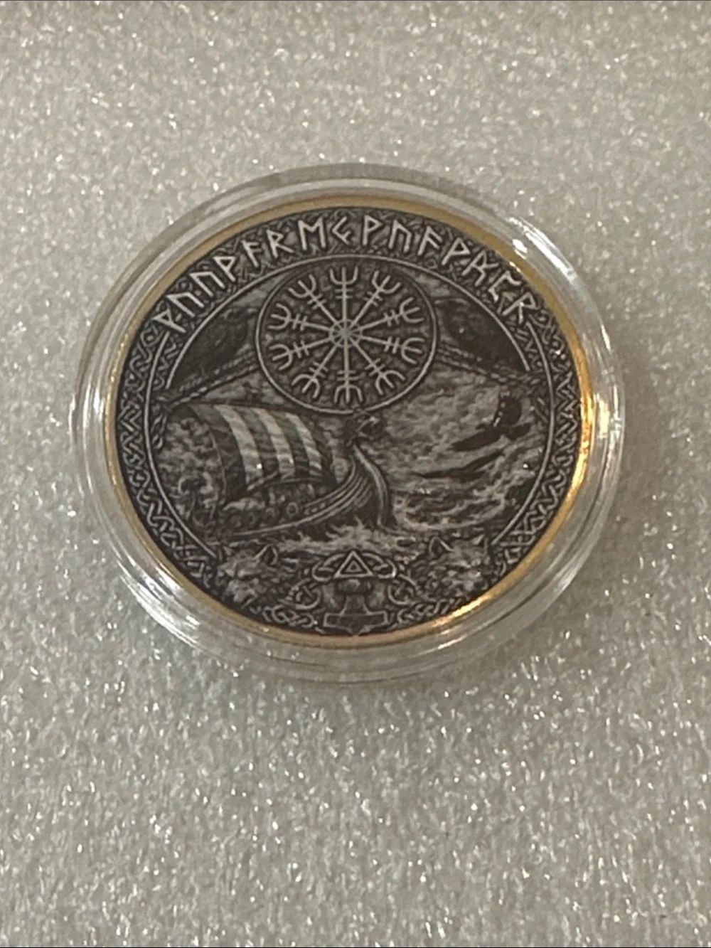 Odin Viking Round Collectible Coin - Silver Tone with Gold Rim